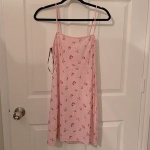 Gingham pink floral mini dress